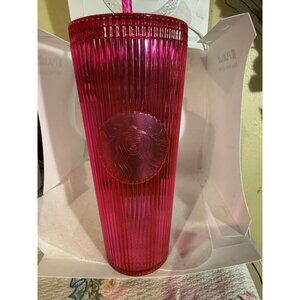 Starbucks 24 Oz Pink Textured Tumbler With Straw Reusable & BPA-Free Limited Edi